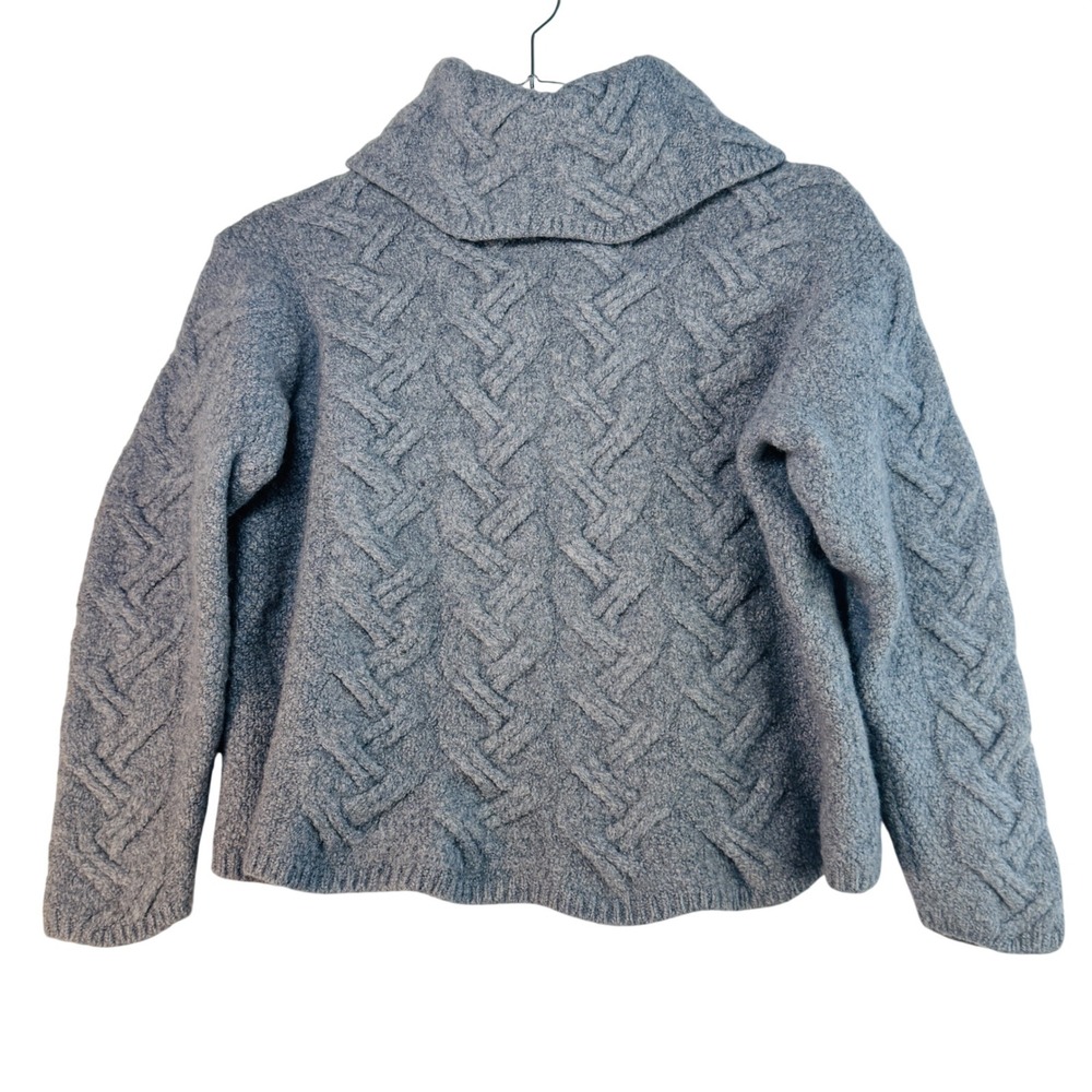 Aran Woollen Mills Cropped‎ Fisherman Sweater Merino Wool Ireland Blue XS